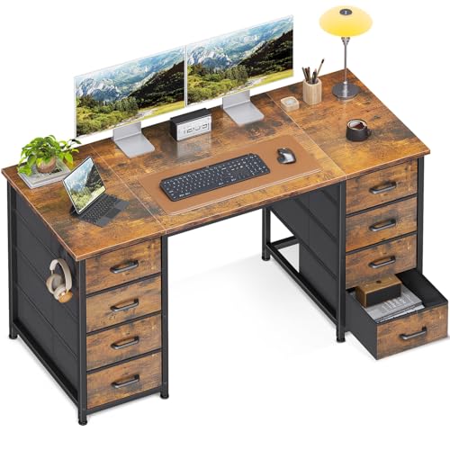 ODK 48 Inch Computer Desk with 8 Fabric Drawers, Modern Office Desk with Large Storage for Home Office, Study, Gaming, Vintage