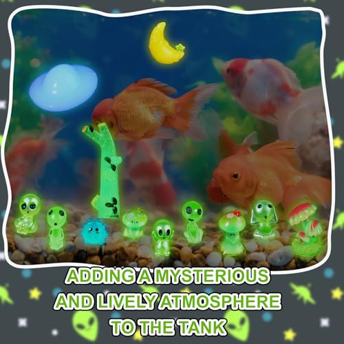 Image of Civaner 13 Pcs Alien Decor Glow in Dark Mini Alien Betta Fish Tank Decoration Fairy Garden Accessories Scary Decor Miniature Accessories Tree Elves for Garden Aquarium Dollhouse Table