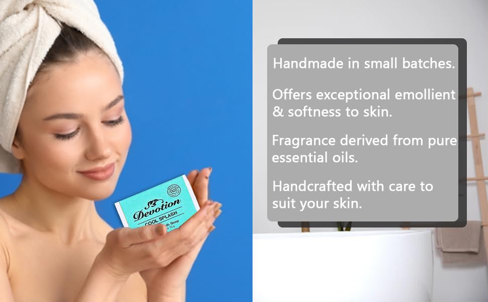 Image of Devotion Cool Splash Natural Bath Soap - Pack of 6 | 75g Bars | Refreshing, Hydrating, and Gentle on Skin