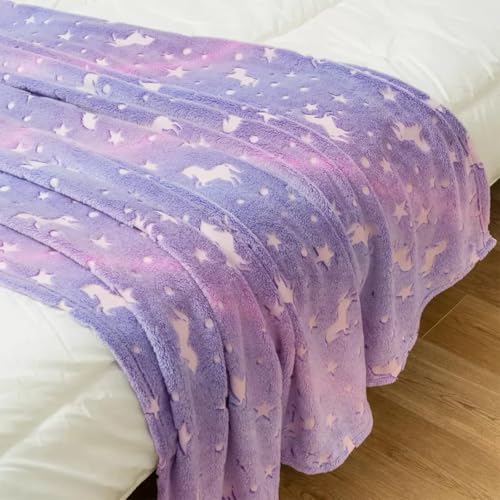 Image of TONY STARK ULTRAAGLOW Glow in The Dark Blanket for Kids (0-15 Years, 200x152 Cm) Soft Flannel Fleece Throw, Cozy & Warm All-Season Radium Blanket, for Boys & Girls (Purple Star)