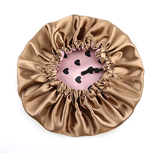 Image of Stain Bonnet Silk Sleep Cap Adjustable Satin Cap for Night Sleeping Hair Bonnet Reversible Double Layer