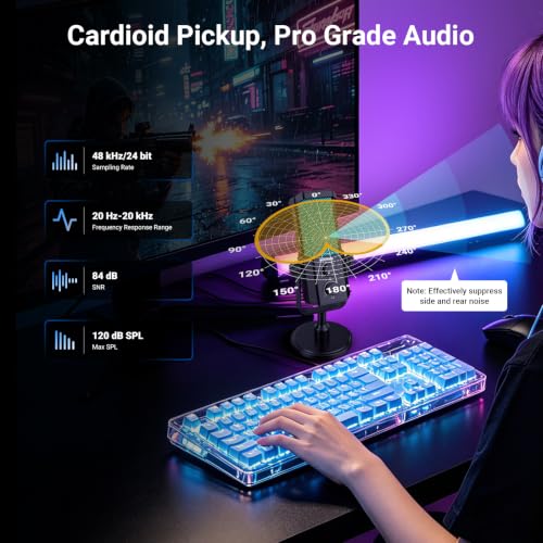 Image of NEEWER UM01 AI Noise Canceling USB Microphone, Plug & Play Cardioid RGB Condenser Mic Mute /Music Sync /App Control for Android Windows PC Mac PS4 /5 Gaming Recording Streaming Podcasting Studio Computer