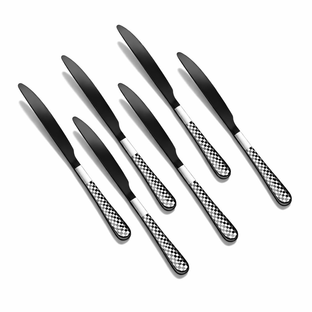 Shipnetic Black Butter Knives Set of 6 Stainless Steel Dinner Butter Knife Set, Smooth Edge Table Knives, Dishwasher Safe Flatware for Home & Restaurant