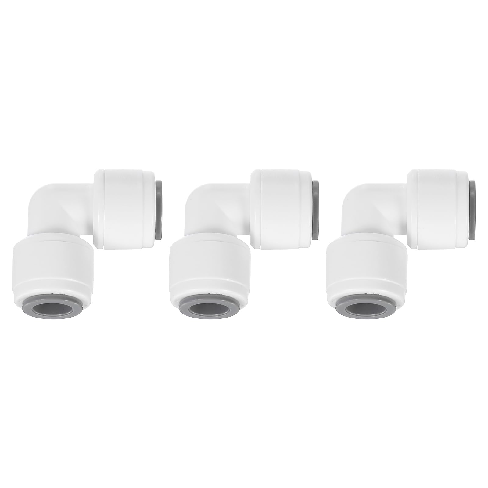 Photo 1 of uxcell 3Pcs Plastic 5/16" OD x 5/16" OD Air Hose Fittings, 90 Degree Elbow Union Coupling for RO Water System, White (8-8mm)