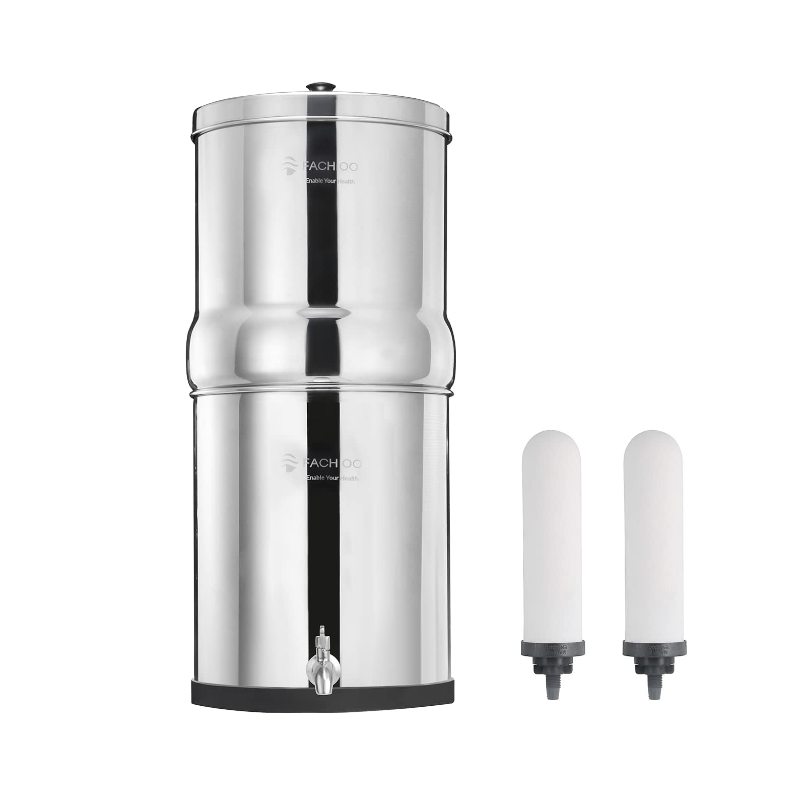 2.25 Gal Stainless Steel Gravity Water Filter System - Countertop Water Purifier with 2 Washable Ceramic Elements, Non-Slip Base & Spigot for Home, Camping, RV, and Emergency Preparedness