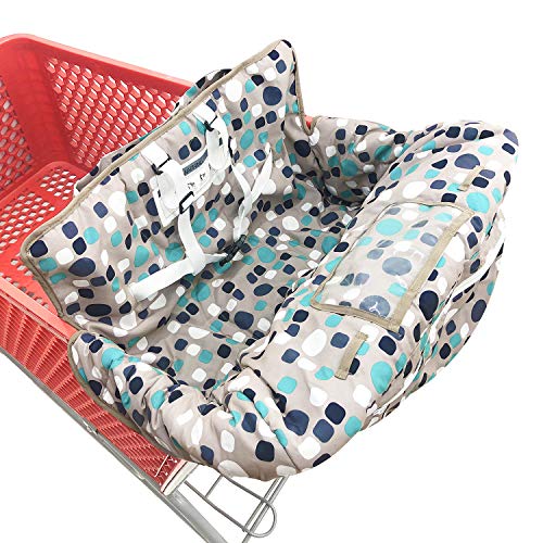 Image of Portable 2-in-1 Grocery Cart Seat Cover and Baby Highchair Cover (Blue Polk Dot)