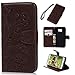 Galaxy S6 Case,Samsung Galaxy S6 Case - Wallet Flip Stand Case Embossed Plants PU Leather Case Shockproof Soft TPU Inner Bumper Slim Protective Card Slots Wrist Strap Cover by Badalink - Brown