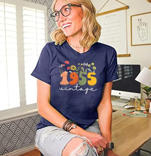 Women 70th Birthday Shirt Vintage 1955 Tshirt Seventy Bday Gift Casual Birthday Apparel Flower Graphic Short Sleeves Tee2