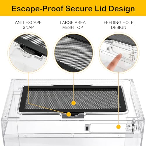 Image of HELIME Reptile Tank 5 Piece Starter Kit with Escape Proof Locking Lid Small | All in One Hermit Crab Terrarium,PC Tarantula Enclosure Frog Habitat,Stackable Cage with Hygrometer,Hide,Tweezer,Bowl,Sprayer