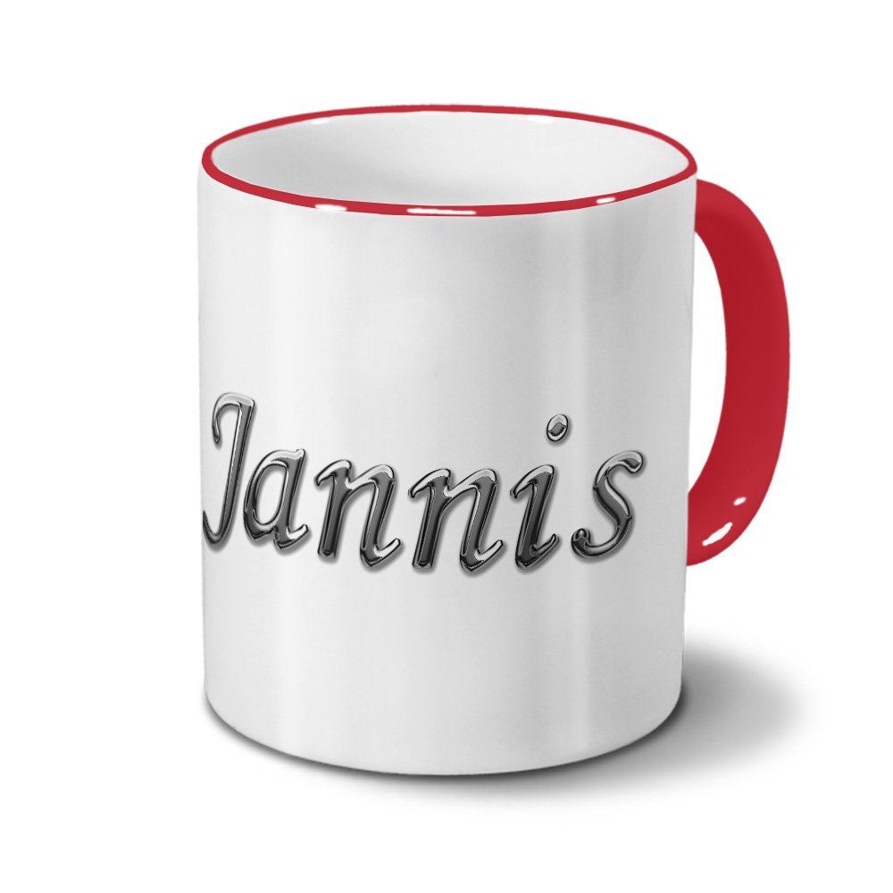 Printplanet Personalisierte Tasse "Fabian" - Motiv Chrom-Schriftzug, Rot, 325 Ml, Spülmaschinenfest