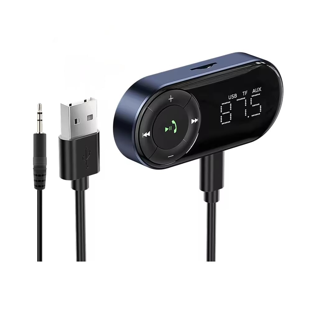 eppfun CR01 Trasmettitore FM,ricevitore Bluetooth 5.2 per auto con display a LED,alimentazione USB-C,supporto uscita Aux e riproduzione musicale su scheda microSD