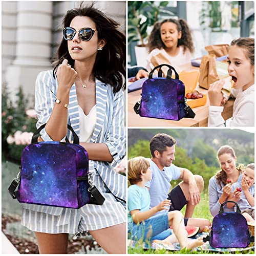 Zisnepq Large Galaxy Lunch Box For Boys Girls, Insulated Lunch Tote Bag, Leakproof Lunch Sack With Double Side Pockets And Adjustable Shoulder Strap, Sholder Bag Handbag For School, Picnic, Camping #TOP6