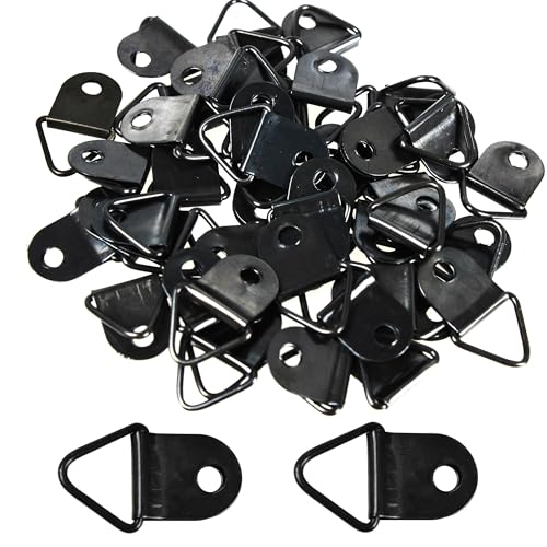 Image of 100Pcs Small Triangle D-Ring Picture Hangers with Screws, Picture Hang Solutions, Black Metal Frame Hooks Hardware for Hanging Clocks, Paintings, Artwork, Photos, Mirror