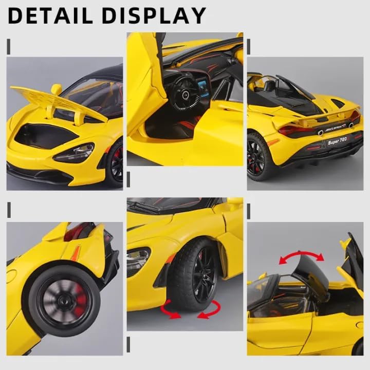 Image of Alokik Enterprise 1:24 Mclaren 720 Diecast Metal Pull Back Car with 6 Openable Doors with Sound and Light Toy Decoration car Best Gift Toys for Kids 【Colors as Per Stock】
