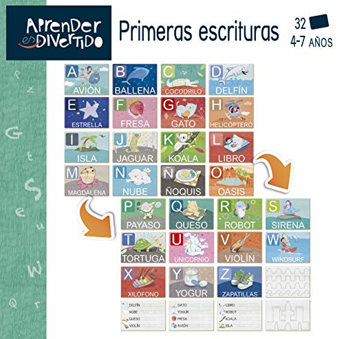 Educa, Aprender es Divertido, Primeras Escrituras, Juego Educativo para niños a Partir de 4 años Donde aprenderán practivando el Trazo escribiendo cenefas, Letras y Palabras, (18700)