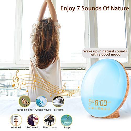 Despertador con luz Wake Up efecto madera con radio FM y dos alarmas 5