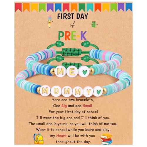 Image of First Day of School Gift Kindergarten Prek Bracelet Mommy and Me Bracelets Back to School Gifts Adjustable Cross Bracelets for Kids Girls Boys Jewelry Gift