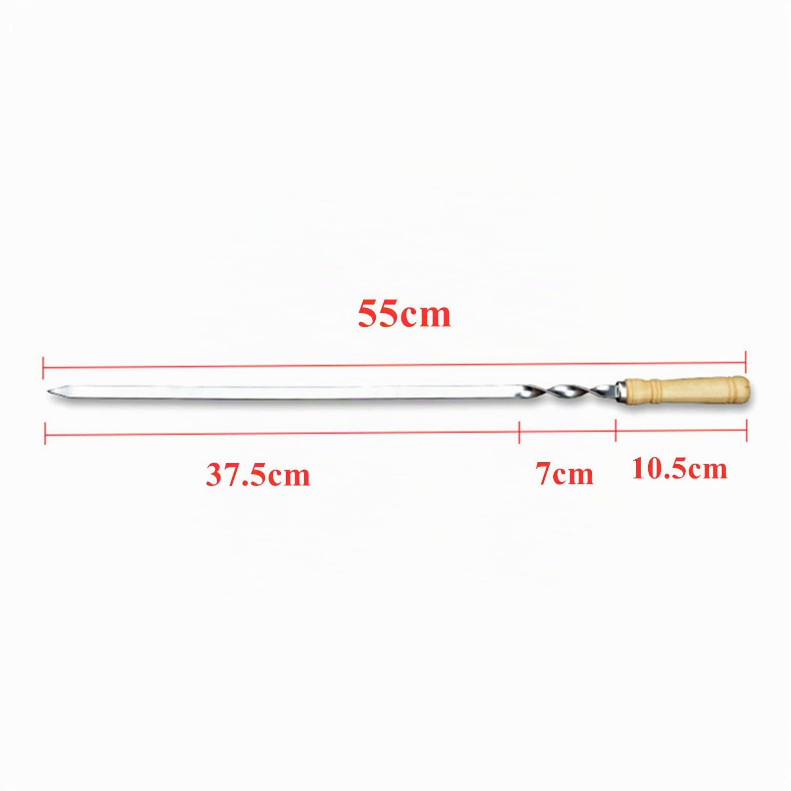 Pinchos planos de acero inoxidable con mango de madera, tenedor de carne 55 cm, brochetas shish kebab, skewers reutilizables de metal, accesorios para barbacoas