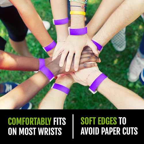 Image of 500 WristCo Purple Tyvek Wristbands for Events - Comfortable Tear Resistant Paper Bracelets ID Wrist Bands for Concerts Festivals Admission Party Identification
