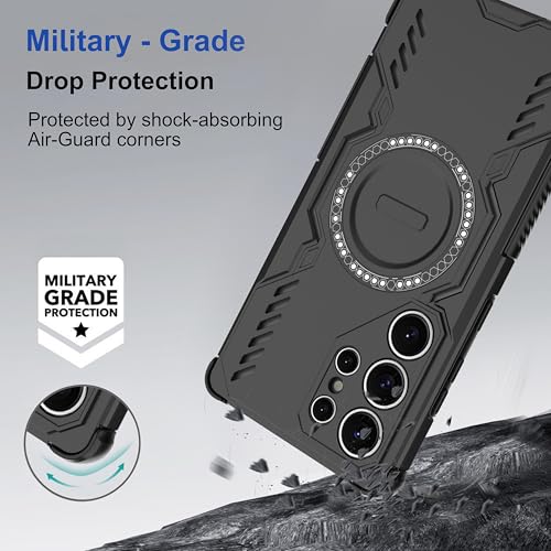 Image of amazon basics Back Case Cover for Samsung Galaxy S26 Ultra 5G | Magnetic Case with Built-in Metal Ring | Supports MagSafe Charger, Wallet & Car Mount | Shockproof Hybrid PC + TPU | Black
