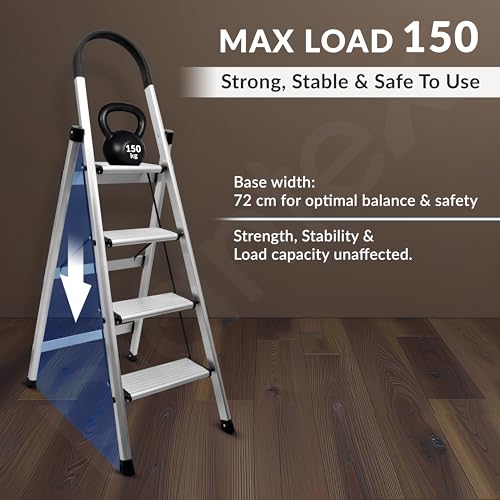 Image of Plantex Aluminium Ladder for Home /4-Step Ladder with Minor Surface Marks from Transit, Fully Quality Checked /Anti-Skid Step Ladder /Assured by Plantex (Anodize-Silver)