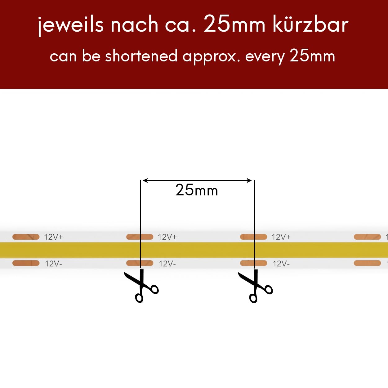 Kalb LED COB CCT Strip Rollo de 12V 5m, Rollo de 320 LEDs/m, 10W/m, Flexible, autoadhesiva, iluminación sin costuras, 3500K-6000K, tecnología COB, para iluminación de muebles y habitaciones, tiras LED