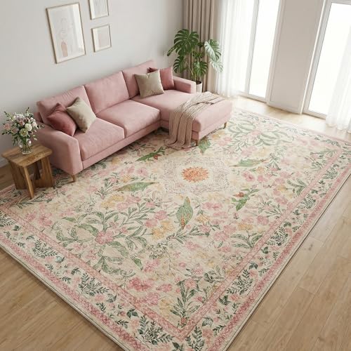 Tapete Bohemio rosa jardín 8'x10' resistente al agua miniatura 1