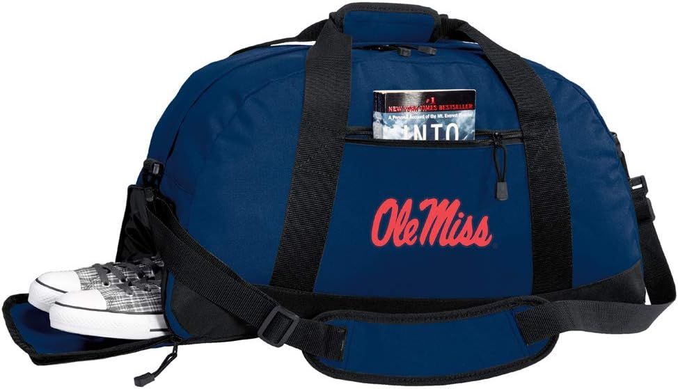 University of Mississippi Duffel Bag Suitcase - Ole Miss Gym Bags w/SHOE POCKETS (Navy)
