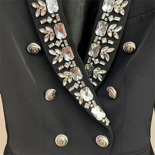 Women's Elegant Blazers Solid Spliced Diamonds V Neck Long Sleeve Double Button Casual Blazer Office Ladies Jacket4