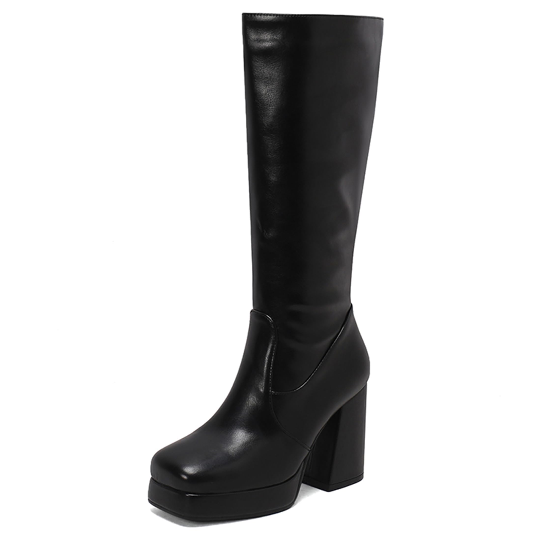 Platform Knee High Boots Women Square Toe