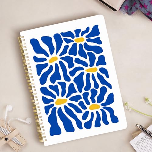 Image of Cute Spiral Notebook 8.5 x 11 Graph Paper Journal A4, Blue Flower | 70 page, Note Book with Pocket, Large, Big, Hard Cover, Aesthetic, Pretty Design, for Women, Girls, Kawaii