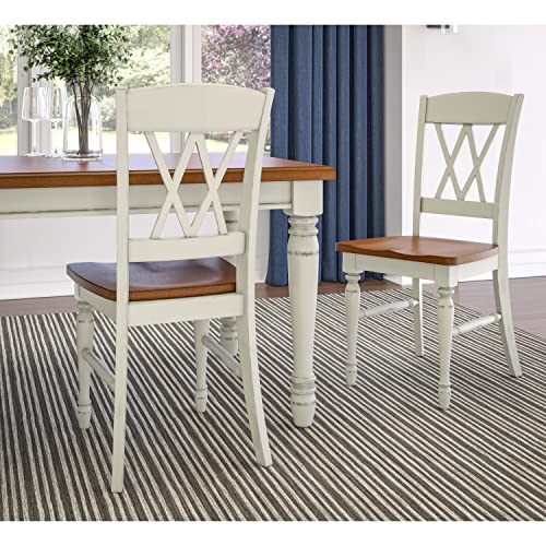 Home Styles Monarch Double X-Back White And Oak Dining Chairs, With Solid Hardwood Construction, Turned Legs, And Distressed Oak Finish, Set Of Two #TOP1