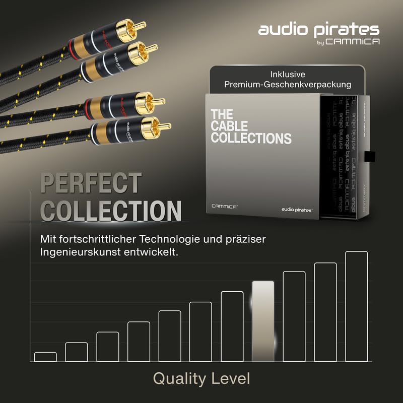 audio pirates by cammica kabel cinch, 2 x wtyczka RCA na 2 x wtyk RCA, kabel audio | High-End kabel audio ze złotymi stykami (3 metry)