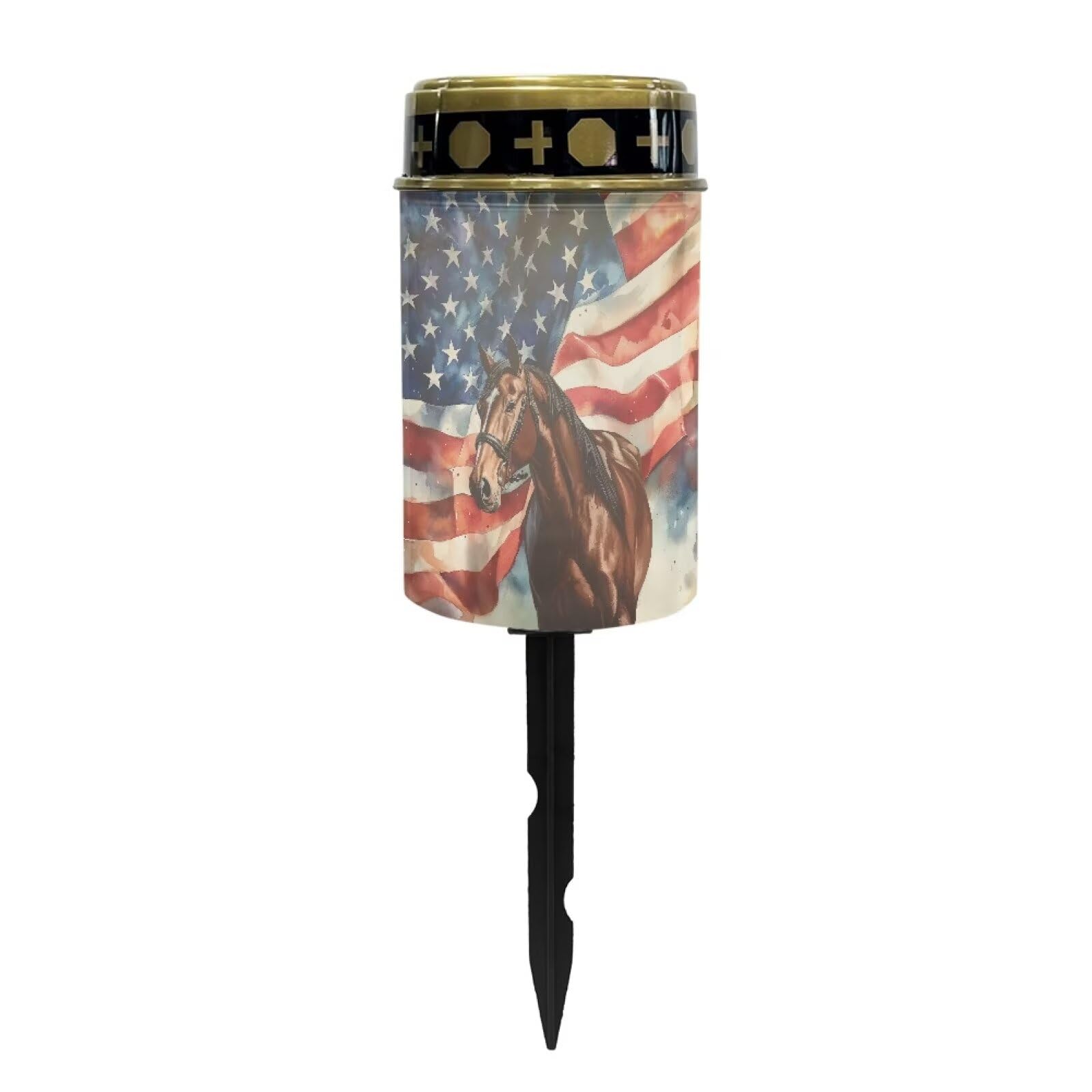 Poceacles Solar Lights Outdoor Waterproof Grave Solar Lights for Cemetery LED Flameless Candle Cemetery Solar Candle Lights Pillar Candles Outdoor Decor, Brown Horse American Flag