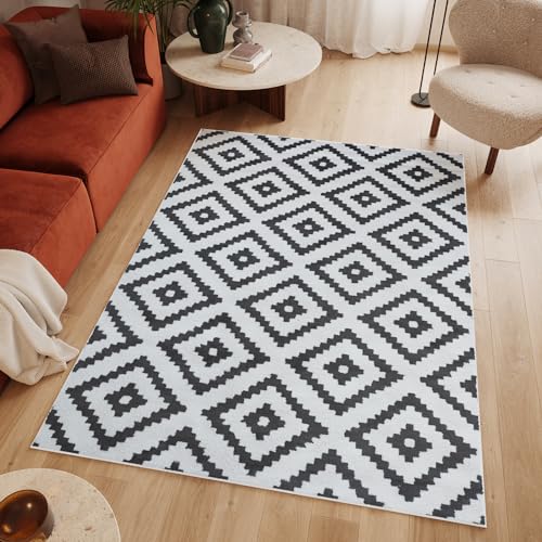 TAPISO Luxury Alfombra de Pelo Corto Resistente Diseño Moderno Blanco Gris Oscuro Alfombra de Salón Dormitorio Habitación Infantil Comedor Oeko-Tex 120 x 170 cm