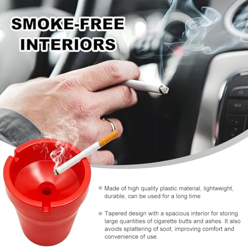 Image of Ohleats 2 PCS Car Ashtray, Smokeless Smellproof Windproof Self-Extinguishing Auto Ashtray, Portable Mini Vehicle Cigarette Trash Can Fits Most Cup Holder for Home Office, Car Accessories (Red)