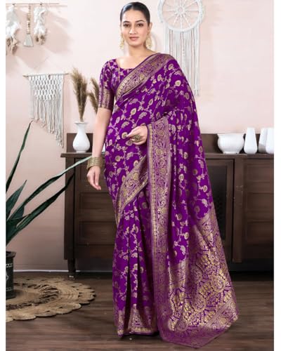 Image of Women's Kanjivaram Soft Silk Banarasi Saree With Blouse Piece | Banarasi Sari For Women | Saree with Blosepiece