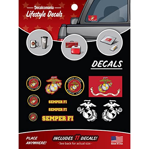 United States Marine Corps - 11 Piece USMC Licensed Stickers for Car Truck Windows Phones Tablets Laptops - Large Military Decals from .5 to 5.7 Car Decals Military
