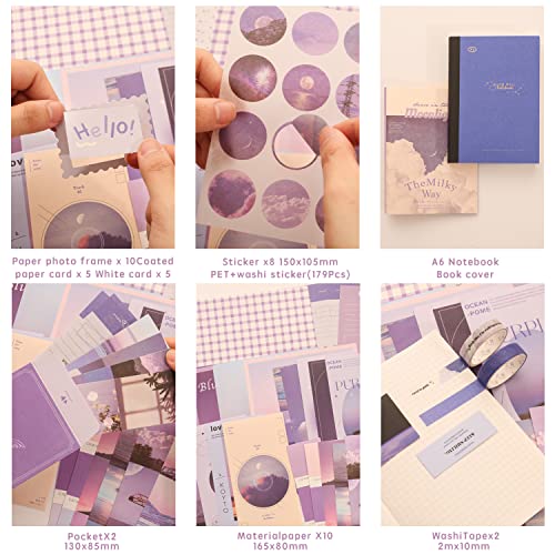 Image of emmoolife 348 Pcs Scrapbooking Supplies Kit, Vintage Aesthetic Scrapbook Kit for Bullet Junk Journal, Stationery, A6 Grid Notebook, DIY Journaling Supplies, Birthday Craft Gift for Teen Girl Women