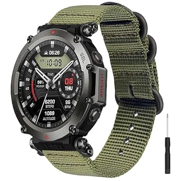 PONATTENO Pulseira de relógio estilo militar compatível com Amazfit T-Rex Ultra, pulseira Athleisure de nylon macio (verde militar)
