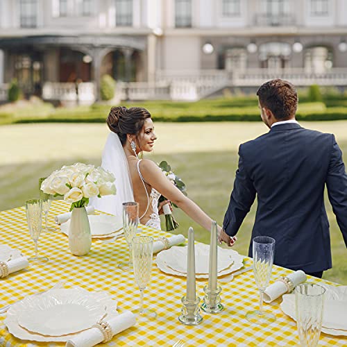 Tablecloth For Folding Table -Fitted Rectangular Table Cloth Plastic Vinyl Backed With Elastic Rim- For Christmas|Parties, Picnic (Yellow Plaid, 8 Ft, 32X96 Inch) #TOP5