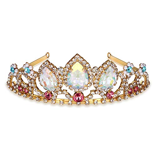 Pretty Rapunzel Tiara Aurora Borealis Stein Sparkly Gold Tiara Prinzessin...