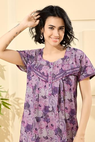 Image of GLAMORAS Bizzy Lizzy Cotton Nighty Gown with Side Pocket for Women | Regular, Digital Printed & Full Length Maxi Night Gown | Night Wear Maxi Gown for Women | Size: M-2XL