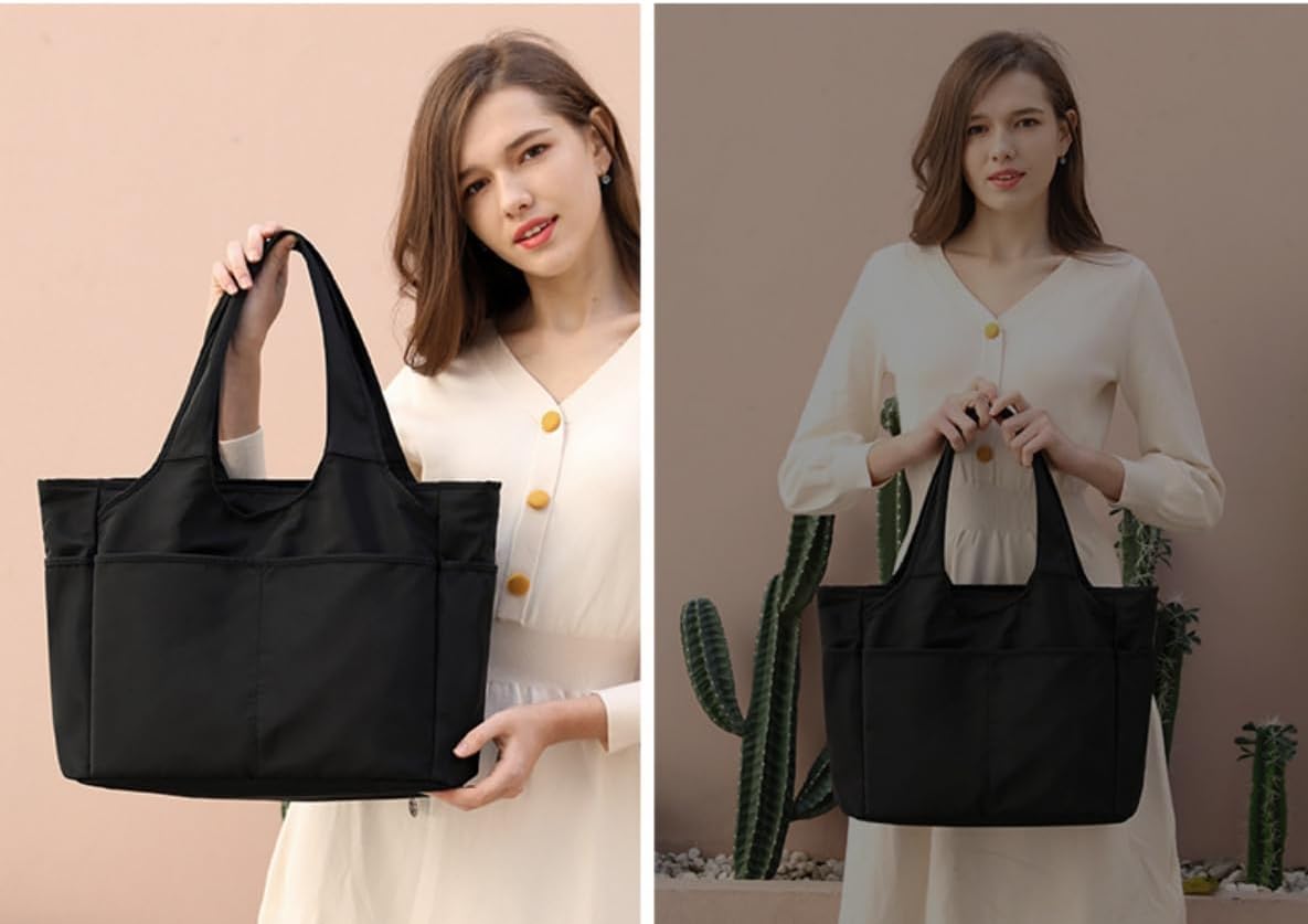 Nylon Tote Bag Waterproof Handbag Shoulder Bag for Women Lightweight Travel Multi Pocket with Zipper Work Daily Use - Image 6