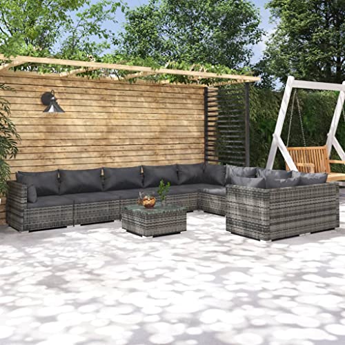 KCCKOM Garden Furniture Set 10 Piece Patio Lounge Set with Cushions Poly Rattan Gray