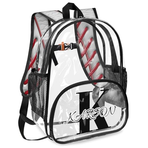 Personalized Red Stitching Baseball Small Clear Backpack Stadium Approved Heavy Duty PVC Plastic Custom Transparent Backpacks See Through Bag with Name2