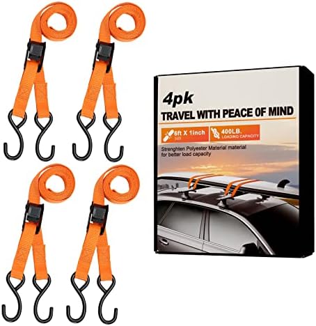 Buckle Binding Strap Ratchet Lashing Strap 1" X6 'X400LBSCargo Lashing Strap Polyester Webbing Coating S Hook CAM Buckle Metal Buckle Fixed Strap (Set of 4 Pieces)