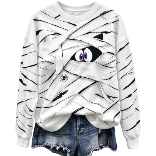 Halloween Sweatshirt Women Mummy Bandage Print Comfort Crewneck Sweatshirts - image 3