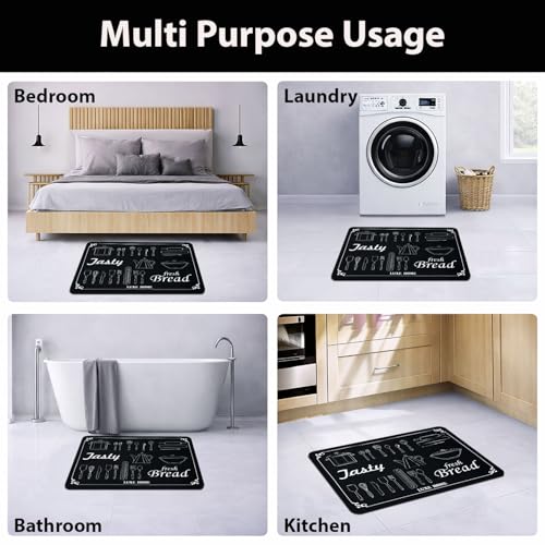 Image of Luxe Home Kitchen Mat Combo Jasty Fresh Bread Design Standing Desk Floor Mat Non Slip Kitchen Rugs, Comfort Runner Floor for Home Office, Sink & Laundry - Grey (116x36 & 58x36 cm PC-2)