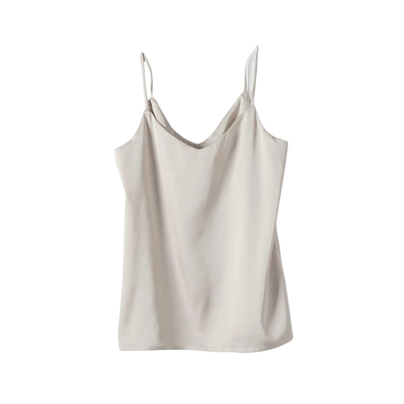 Camisola De Seda Camisola de Tirantes for Mujer, Top Halter con Cuello en V, básica, sin Mangas, satén y Seda, for Verano, Primavera otoño
